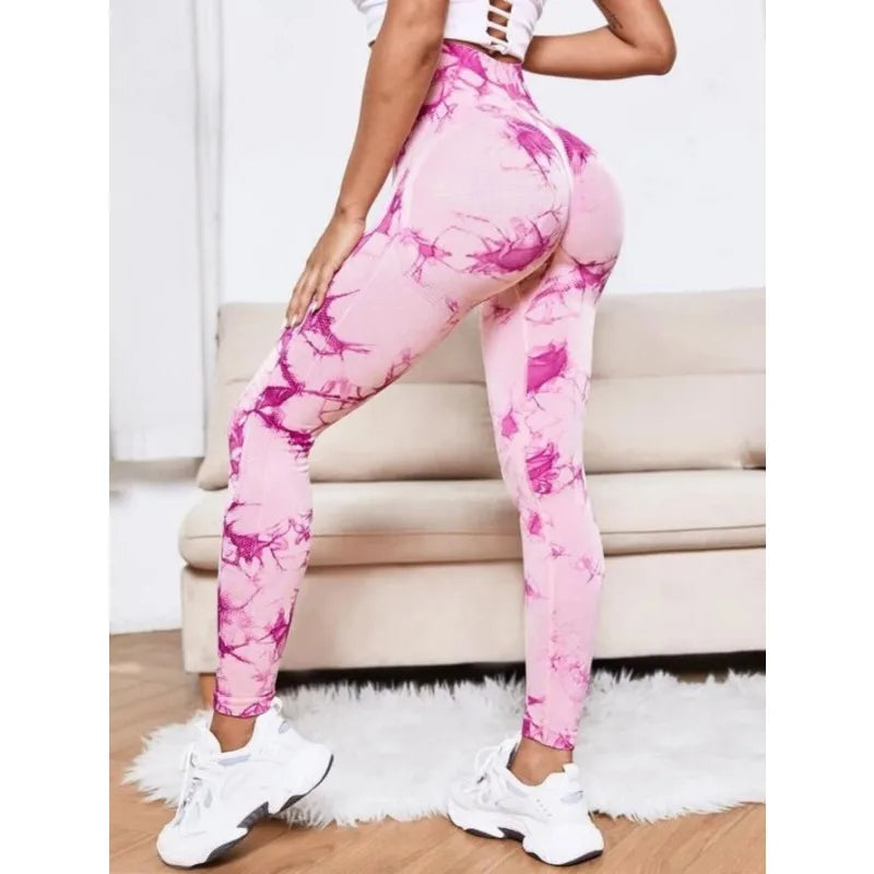 Seamless High Waist Leggings Women Tie Dye Leggings Fitness Sports Running Yoga Pants Hip Liftting Elastic Knitting Tights