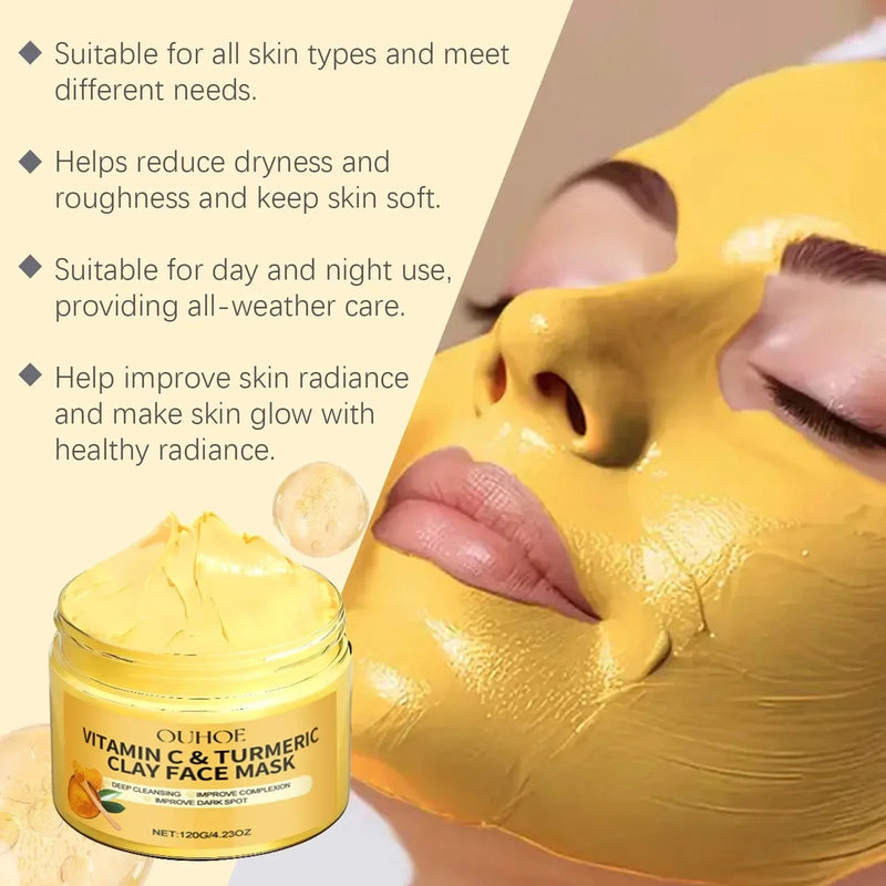 Vitamina C Máscara de lama de açafrão Limpeza Encolhimento Poros Hidratante Iluminar Hidratação Profunda Clareamento Reduzir Embotamento Máscara de Argila