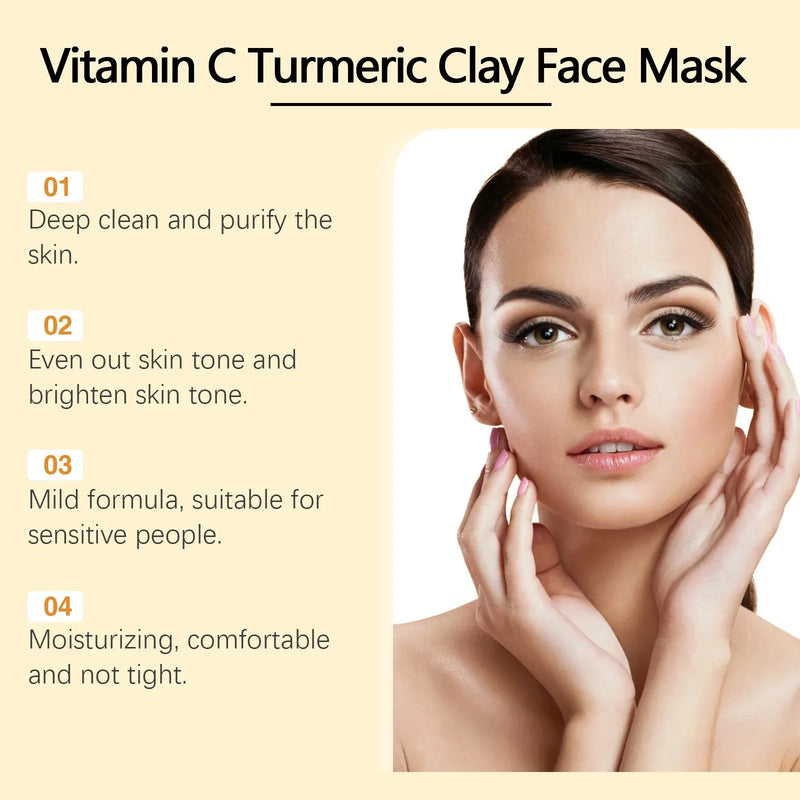 Vitamina C Máscara de lama de açafrão Limpeza Encolhimento Poros Hidratante Iluminar Hidratação Profunda Clareamento Reduzir Embotamento Máscara de Argila