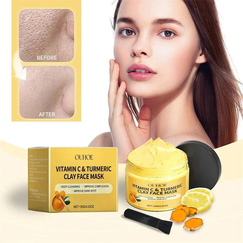 Vitamina C Máscara de lama de açafrão Limpeza Encolhimento Poros Hidratante Iluminar Hidratação Profunda Clareamento Reduzir Embotamento Máscara de Argila