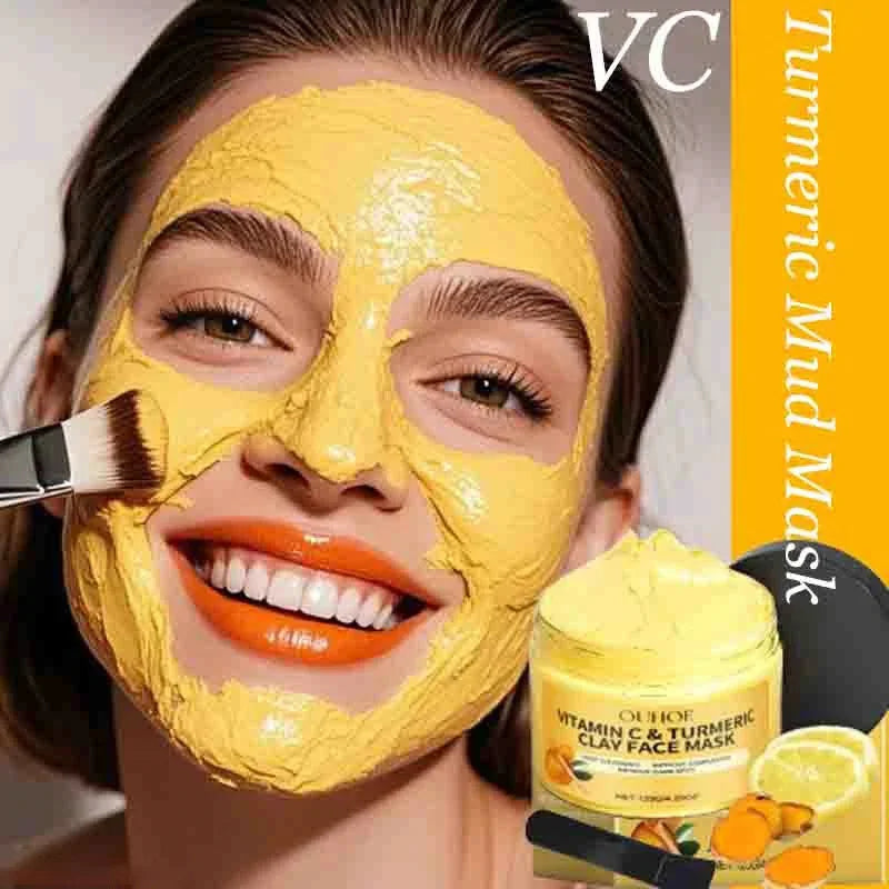 Vitamina C Máscara de lama de açafrão Limpeza Encolhimento Poros Hidratante Iluminar Hidratação Profunda Clareamento Reduzir Embotamento Máscara de Argila