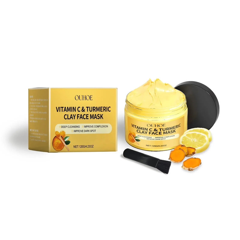 Vitamina C Máscara de lama de açafrão Limpeza Encolhimento Poros Hidratante Iluminar Hidratação Profunda Clareamento Reduzir Embotamento Máscara de Argila