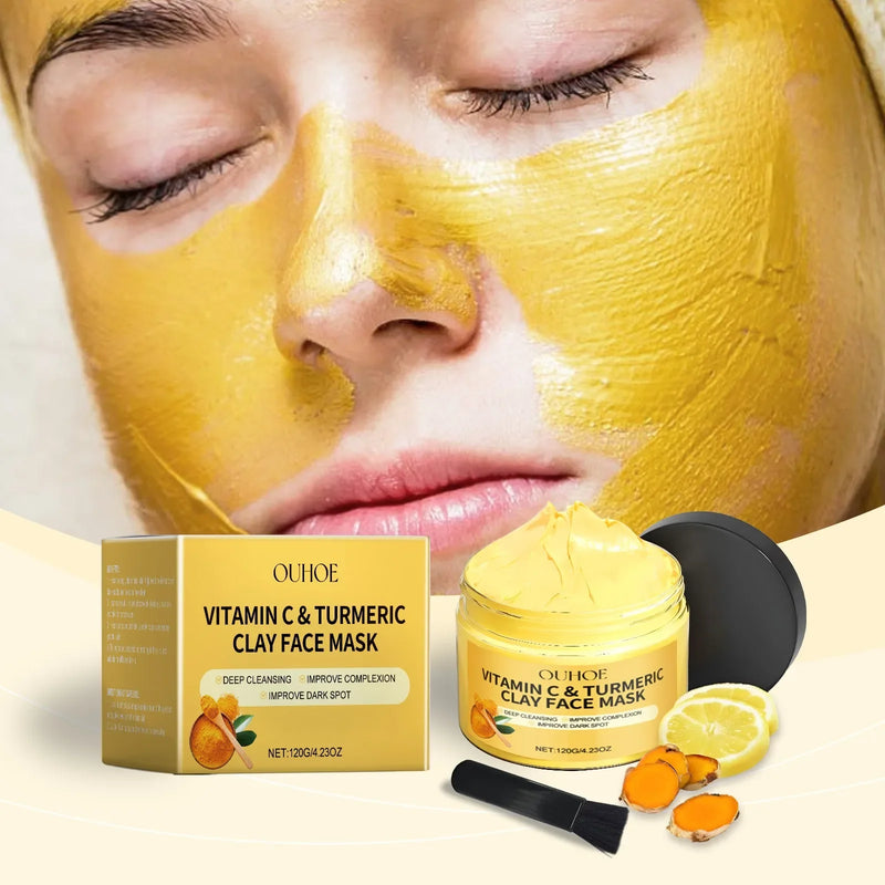 Vitamina C Máscara de lama de açafrão Limpeza Encolhimento Poros Hidratante Iluminar Hidratação Profunda Clareamento Reduzir Embotamento Máscara de Argila