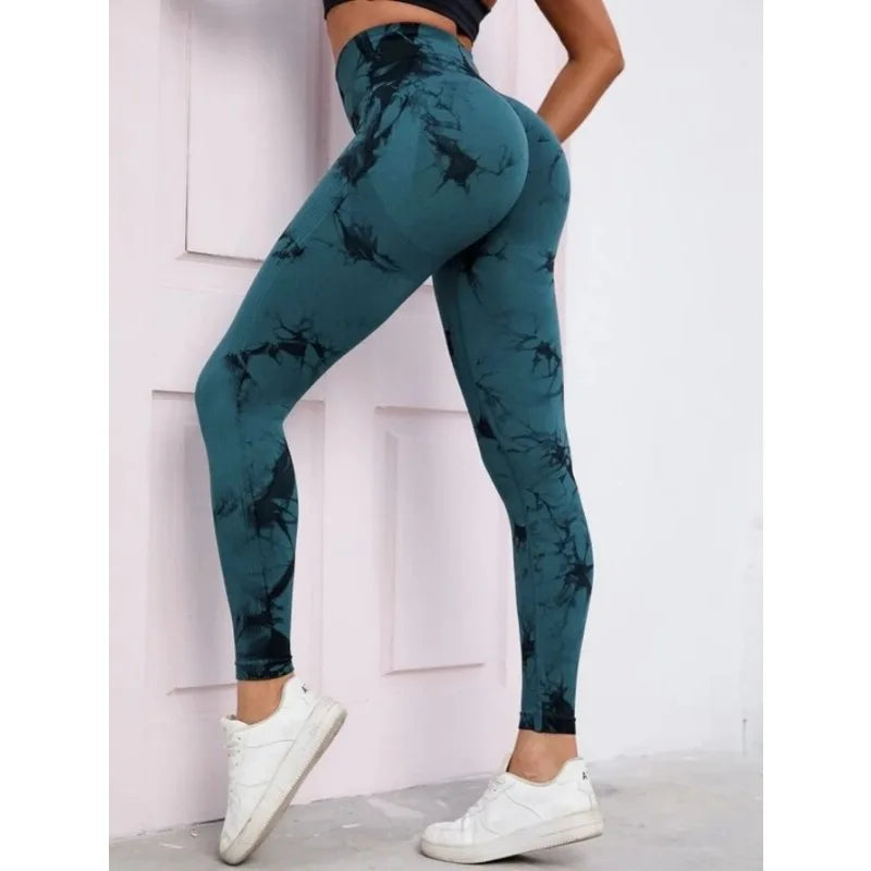 Seamless High Waist Leggings Women Tie Dye Leggings Fitness Sports Running Yoga Pants Hip Liftting Elastic Knitting Tights